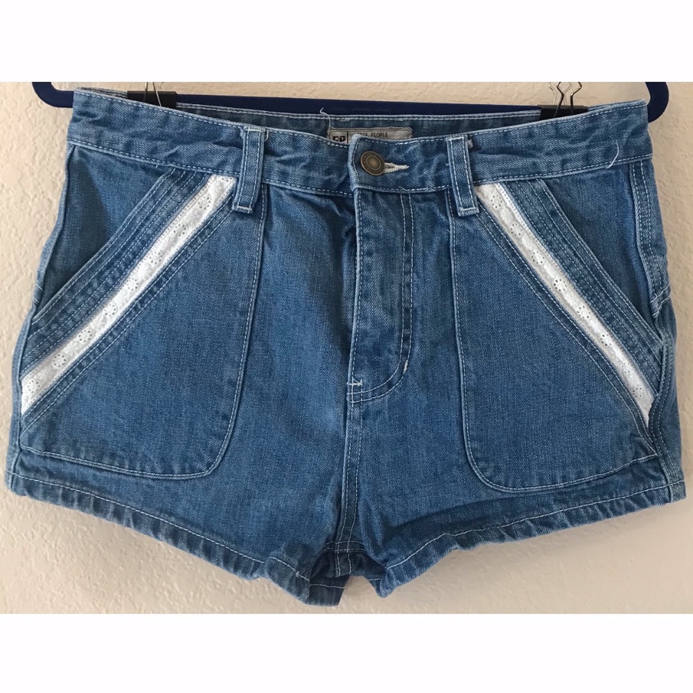 Free People Denim Shorts with Crochet Detailing